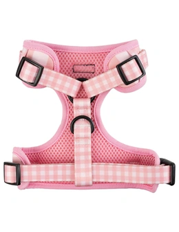Frank Barker 52-82cm Adjustable Gingham Dog Harness Outdoor Pet Vest L Pink