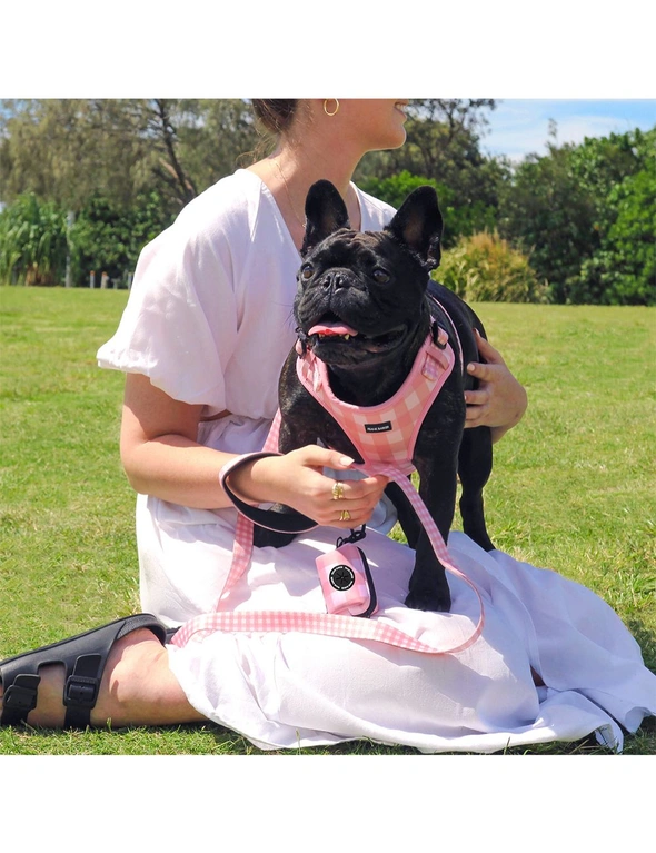Frank Barker 52-82cm Adjustable Gingham Dog Harness Outdoor Pet Vest L Pink, hi-res image number null
