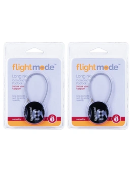 2x Flightmode 3 Dial Long Neck Cable Combination Padlock Travel Security Lock