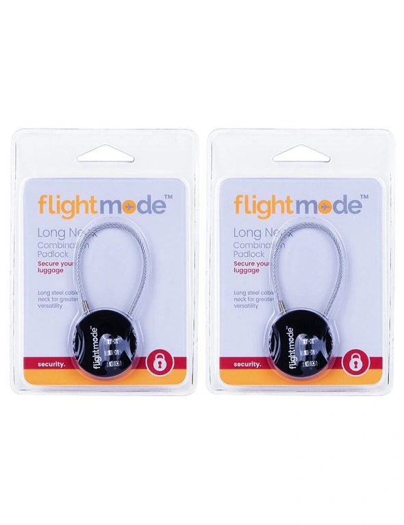 2x Flightmode 3 Dial Long Neck Cable Combination Padlock Travel Security Lock, hi-res image number null