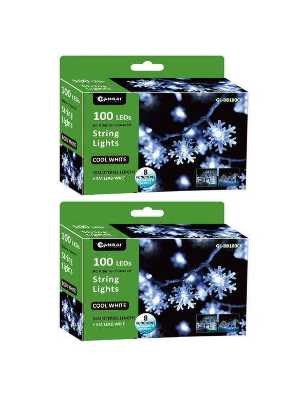 Sansai 100 Led Snowflake String Lights - Cool White 2Pk, hi-res image number null