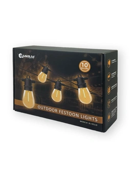 Sansai 10 Bulb LED 6W Festoon Warm White Outdoor DÃ©cor Festive String Lights 14m