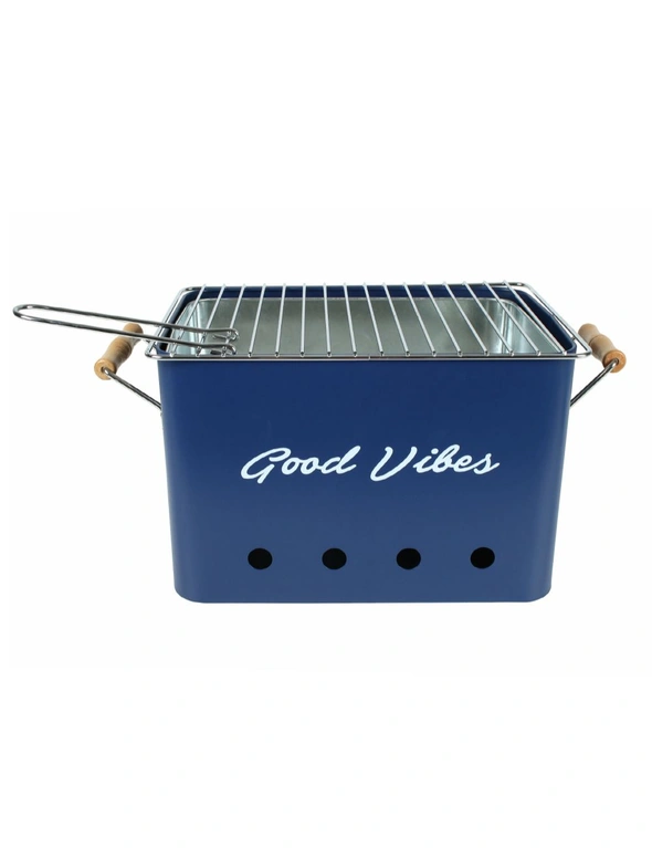 Good Vibes 22x43cm Charcoal Portable Picnic/Beach BBQ Grill Outdoor Cooking Navy, hi-res image number null