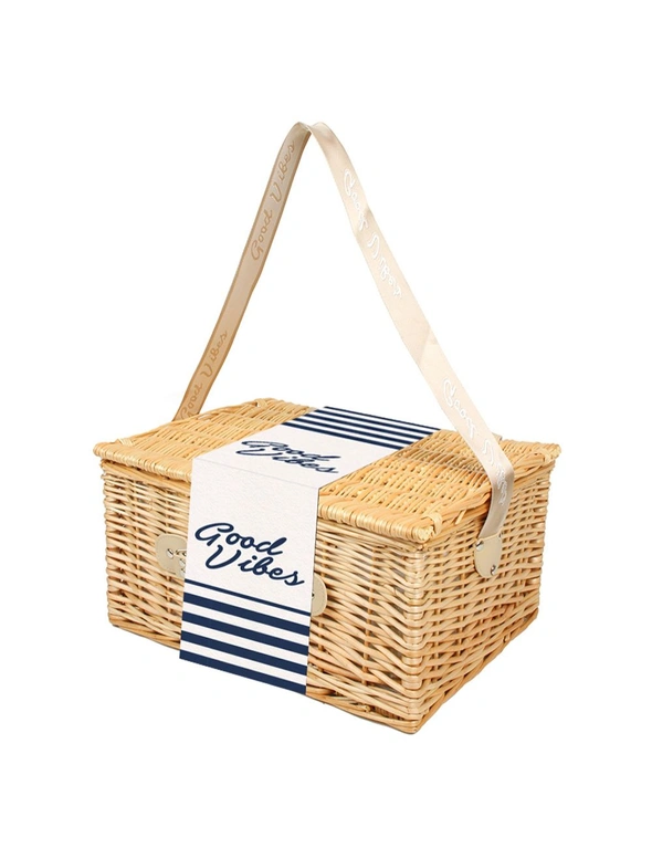 Good Vibes Hamptons Navy Compact 40x30cm Picnic Basket Willow Carry Storage, hi-res image number null