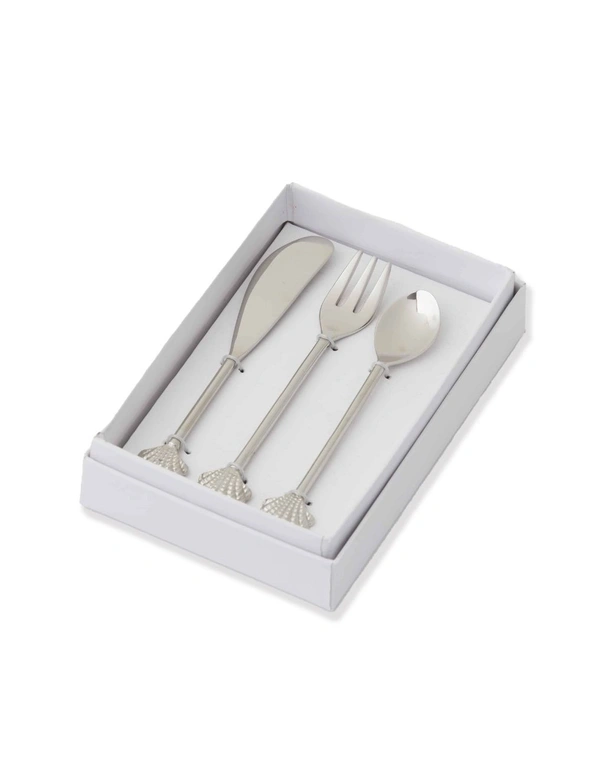 3pc Pilbeam Living Seychelles Sea Shell Appetiser Cutlery Tableware Set Silver, hi-res image number null
