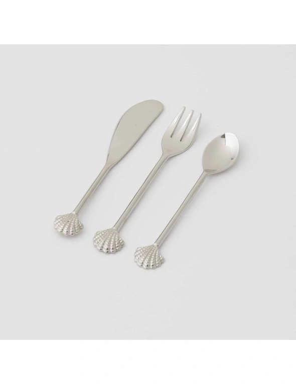 3pc Pilbeam Living Seychelles Sea Shell Appetiser Cutlery Tableware Set Silver, hi-res image number null
