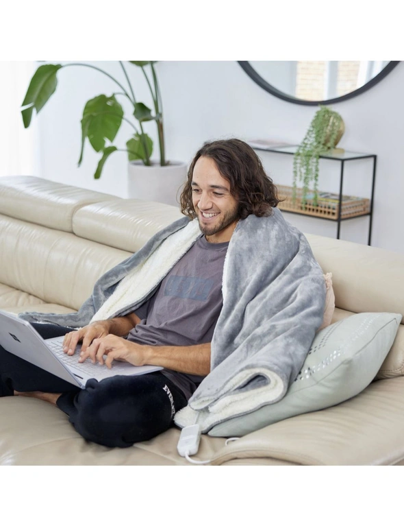Homedics Indoor Soft Heated Blanket Winter Warming Throw Rug Grey 130x180cm, hi-res image number null