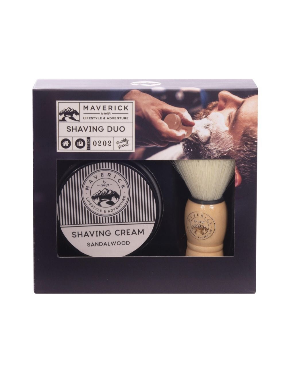 Maverick Men s 100ml Shaving Grooming Cream Wooden Brush Duo Set