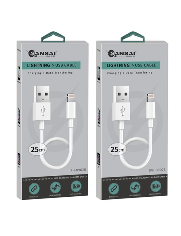 2x Sansai USB Charging/Data Sync Cable Cord 25cm Compatible With Apple/iPhone WT, hi-res image number null