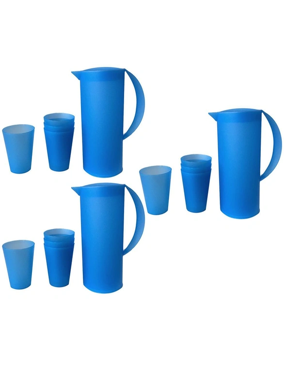1.5L Frosted Plastic Jug and 280Ml 4Pk Cup Set - Blue, hi-res image number null