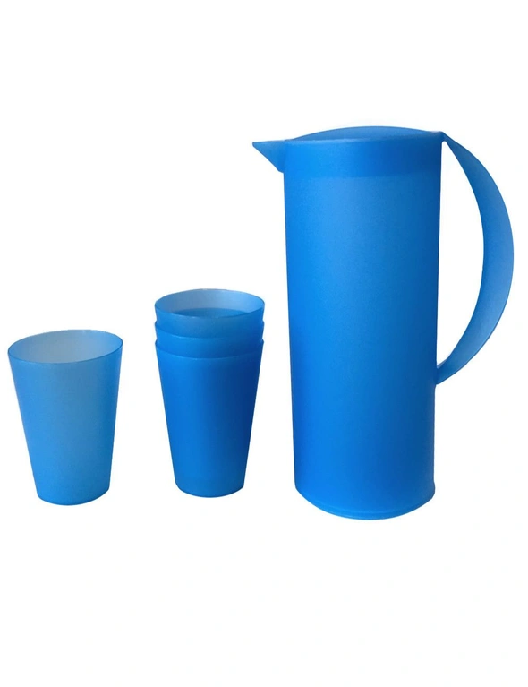 1.5L Frosted Plastic Jug and 280Ml 4Pk Cup Set - Blue, hi-res image number null