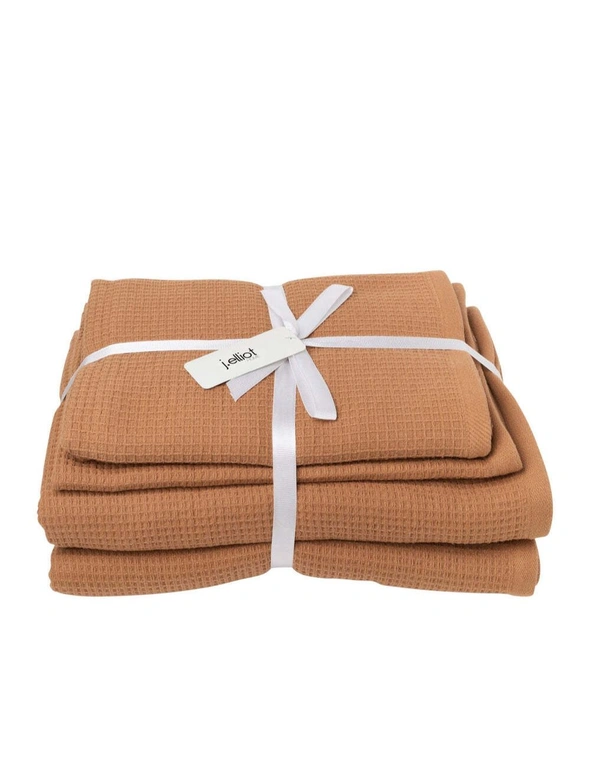 4pc J.Elliot Camila Waffle Weave Hand/Bath Towel/Mat Set Cotton Absorbent Earth, hi-res image number null