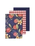 3PK J.Elliot Home Pomegranate 70cm Cotton Tea Towel Rectangle Cloth Navy Multi, hi-res