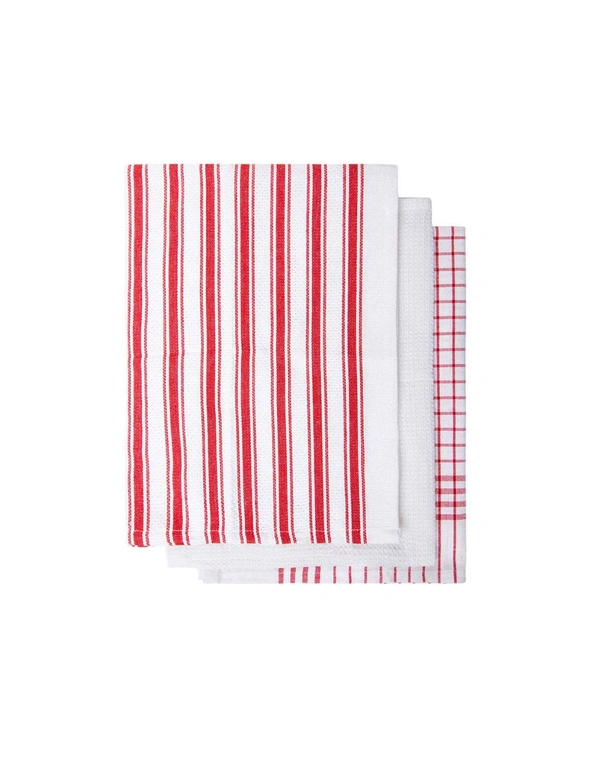 3PK J. Elliot Gardenia Tea Towels 50x70cm Cotton Absorbent Kitchen Dishcloth Red, hi-res image number null