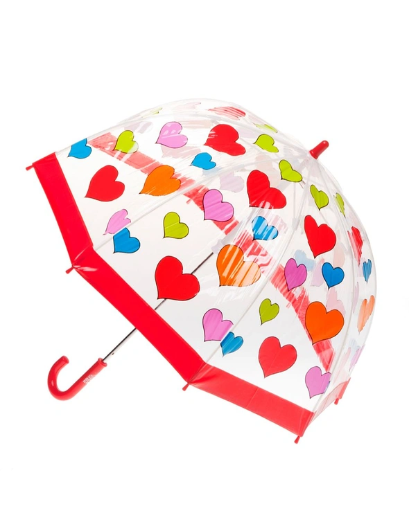 Clifton Kids 67cm Clear PVC Dome/Birdcage Umbrella/Shade Wind Resistant Hearts, hi-res image number null
