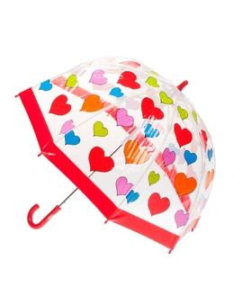 Clifton Kids 67cm Clear PVC Dome/Birdcage Umbrella/Shade Wind Resistant Hearts