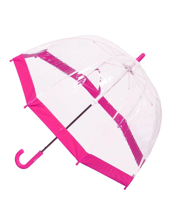 Clifton Kids 67cm Clear PVC Dome/Birdcage Umbrella Wind Resistant Pink Border, hi-res image number null