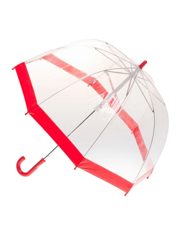 Clifton Kids 67cm Clear PVC Dome/Birdcage Umbrella Wind Resistant Red Border, hi-res image number null
