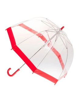 Clifton Kids 67cm Clear PVC Dome/Birdcage Umbrella Wind Resistant Red Border