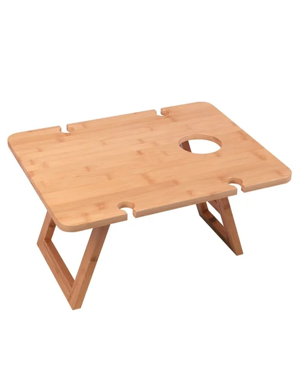 Clevinger Foldable 48cm Bamboo Picnic Travel Table w/ Wine Bottle/Glass Holder, hi-res image number null