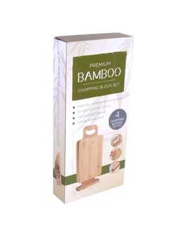 4pc Bamboo 22x14cm Chopping Block/Cutting Board Set w/ Display Stand Brown