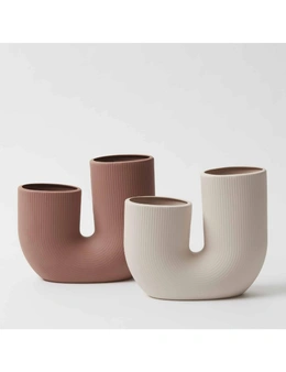 Pilbeam Living Malmo Matte Finish Modern Porcelain Clay Vase Decor Rose Dust