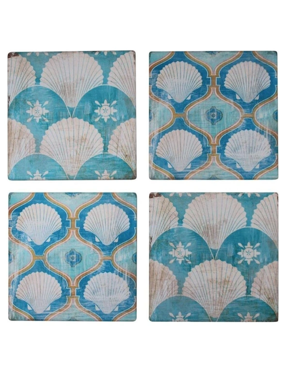 4pc Square Coasters Shells Asstd, hi-res image number null