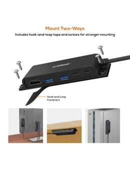 mbeat Mountable 5-Port USB-C Hub Adapter w/4K HDMI/2x USB-A 3.0/2x USB-C Female