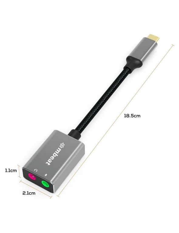 Mbeat ToughLink 15cm USB-C Male To Audio & Microphone Female Adapter For MacBook, hi-res image number null