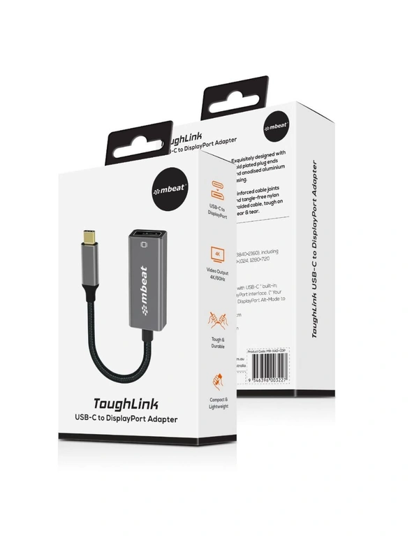 Mbeat ToughLink 15cm USB-C Male To DisplayPort Female Adapter Cable For MacBook, hi-res image number null