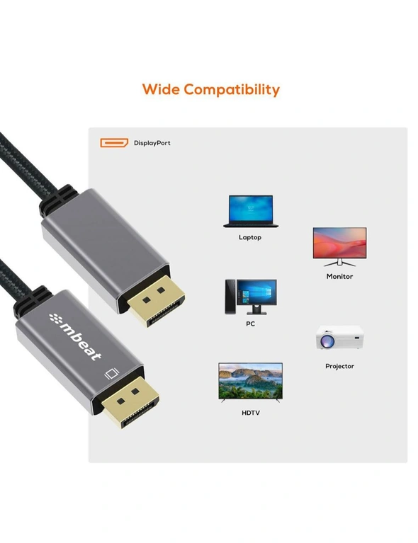 Mbeat ToughLink 1.8m 8K UHD DisplayPort Male Cable Adapter/Connector Laptop/PC, hi-res image number null