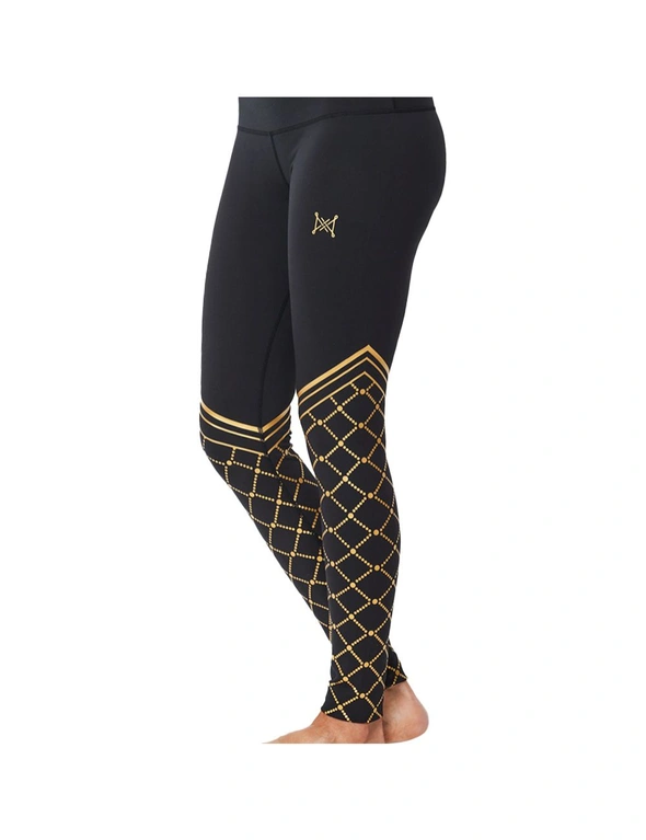 Yvonne Adele Women's Size M Luxe Art Deco Fitness/Workout Leggings Black/Gold, hi-res image number null