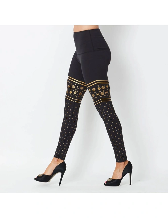Yvonne Adele Women's Size L Luxe Iconic Fitness/Workout Gym Leggings Black/Gold, hi-res image number null