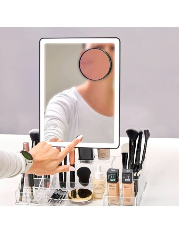 Homedics Radiance 30cm LED Illuminated Beauty Mirror w/ Makeup Organiser Storage, hi-res image number null