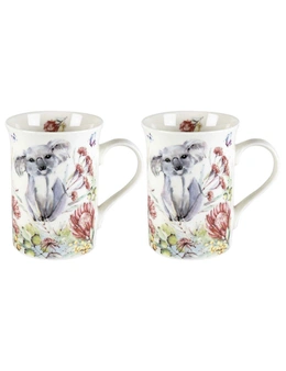 2PK Flora & Fauna Koala 360ml Native Wildlife Ceramic Floral Decorated Gift Mug