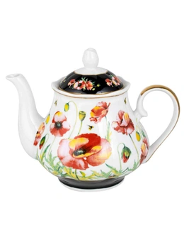 Poppies Collection Decorative Red Flowers Botanical Print Teapot Set 1200ml