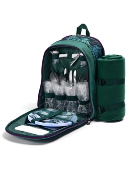 Trailmaster 4 Person Insulated Picnic Padded Backpack w/Cutlery/Glasses/Blanket
