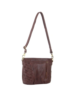 Pierre Cardin Women's Woven Leather Cross-Body Bag w/ Front Zip Pocket Burgundy