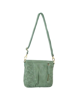 Pierre Cardin Women's Woven Leather Cross-Body Bag w/ Front Zip Pocket Green