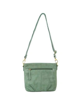 Pierre Cardin Women's Woven Leather Cross-Body Bag w/ Front Zip Pocket Green