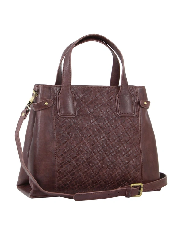 Pierre Cardin Woven Women's Embossed Leather Tote Bag w/ Zip Pocket Burgundy, hi-res image number null