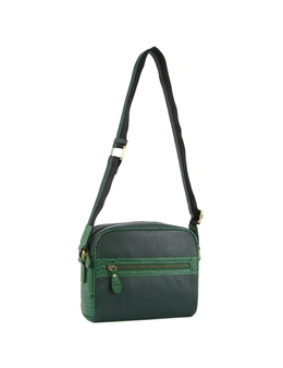 Pierre Cardin Women's Croc-Emboss Leather Cross-Body Bag w/Lined Interior Green