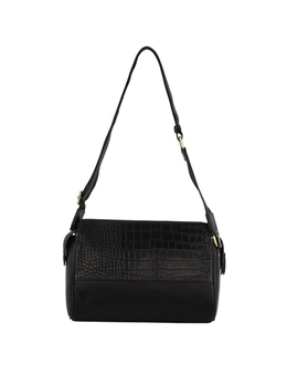 Pierre Cardin Women's Croc-Emboss Leather Cross-Body Bag w/Lined Interior Black