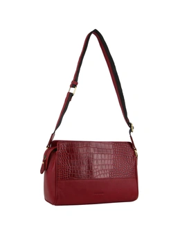 Pierre Cardin Women's Croc-Emboss Leather Cross-Body Bag w/Lined Interior Red
