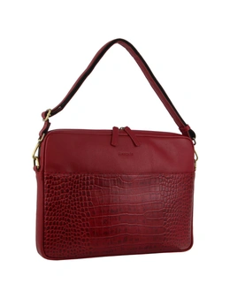Pierre Cardin Croc-Embossed Leather Business Computer Bag w/Zip Pocket Red