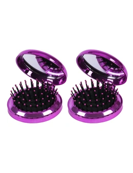 2x Living Today Folding Hair Brush & Mirror Compact Portable Travel Pocket Size