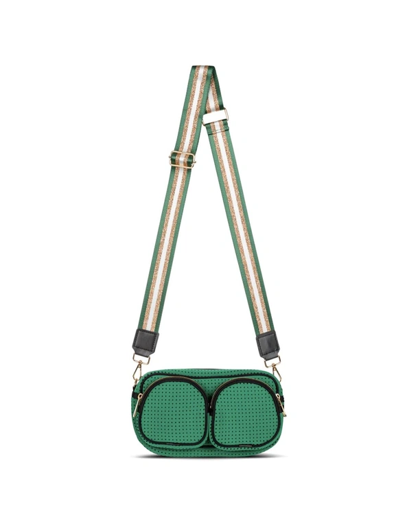 Punch Neoprene Double Pocket Travel Bag/Purse/Handbag w/Crossbody Strap Green, hi-res image number null