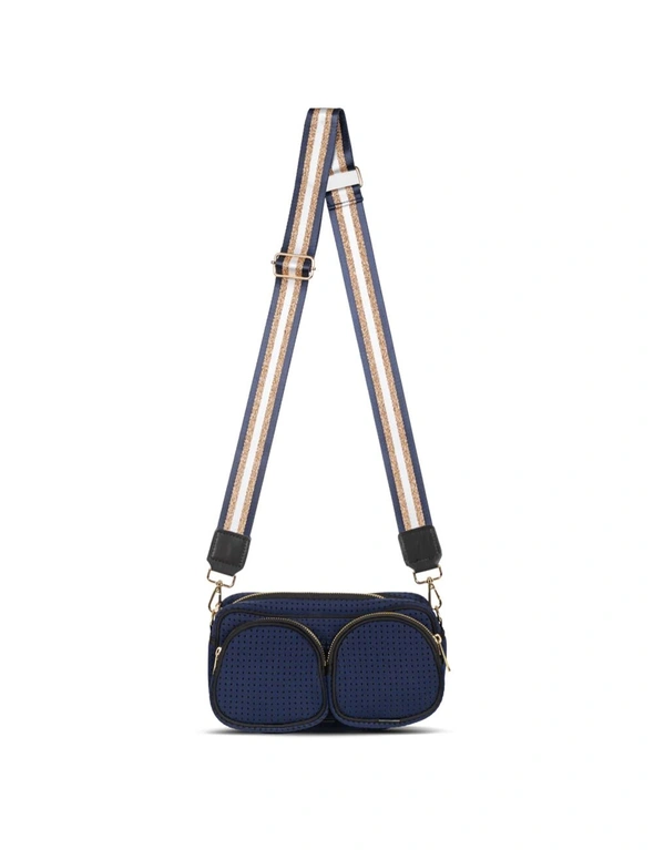 Punch Neoprene Double Pocket Travel Bag/Purse/Handbag w/Crossbody Strap Navy, hi-res image number null