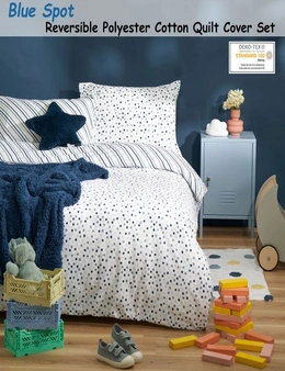 Minikins Reversible Single Bed Quilt Cover Set Cotton Blue Spot Printed Kids