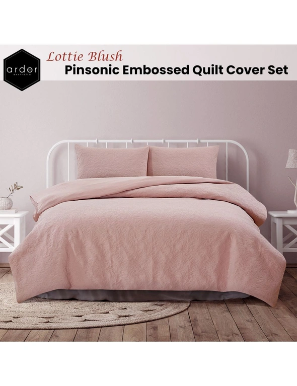 Ardor Boudoir Queen Bed Quilt Cover Set Luxe Lottie Pinsonic Embossed Blush, hi-res image number null
